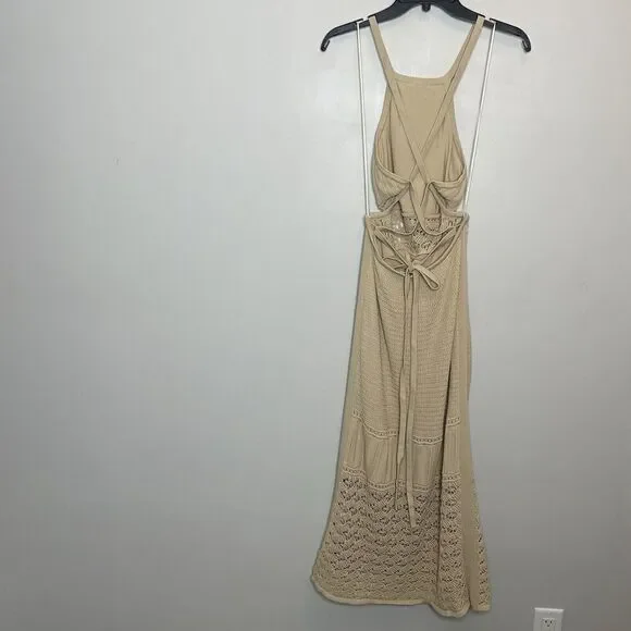 SIGNIFICANT OTHER Abby Dress Women 10 Crochet Maxi Cross Open Back Tan - Picture 10 of 16